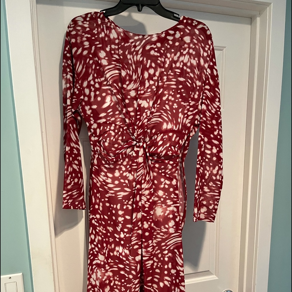 Maje red and white knot twist dress